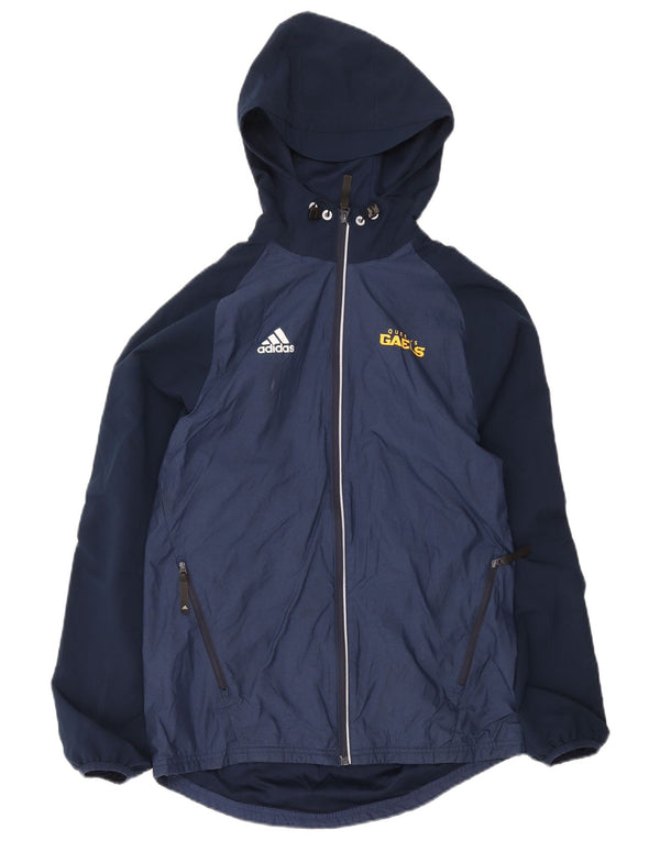 Męska kurtka przeciwdeszczowa Adidas z kapturem UK 36 Mały granatowy nylon z blokami kolorów
