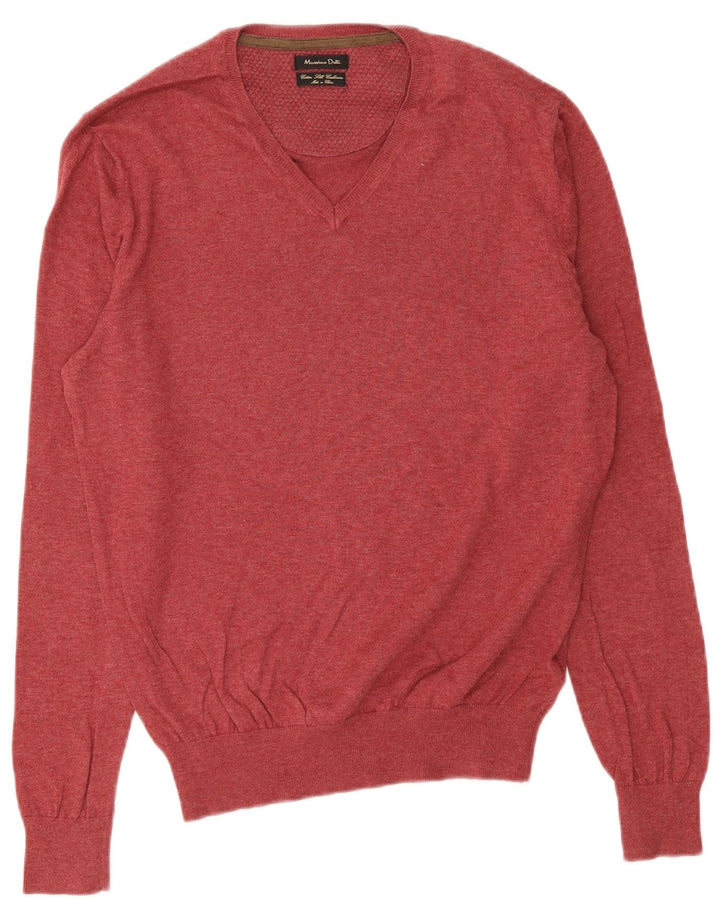 Męski sweter Massimo Dutti z dekoltem w kształcie litery V, średniej wielkości bordowy bawełniany