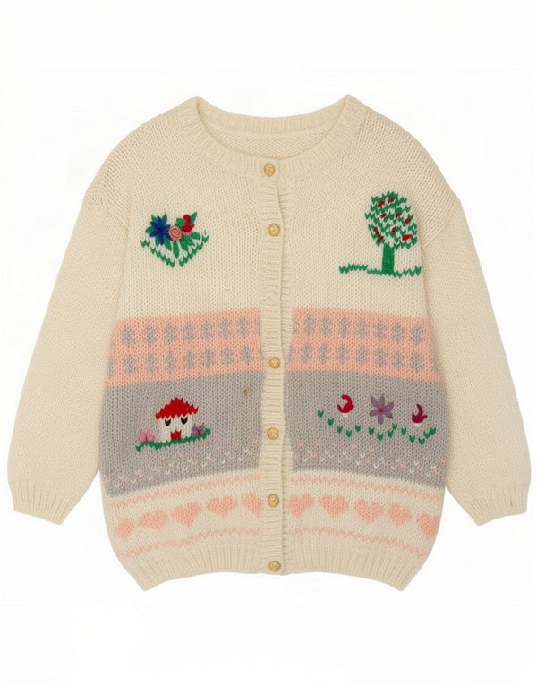 Vintage damski sweter kardigan UK 16 duży beżowy blok kolorów
