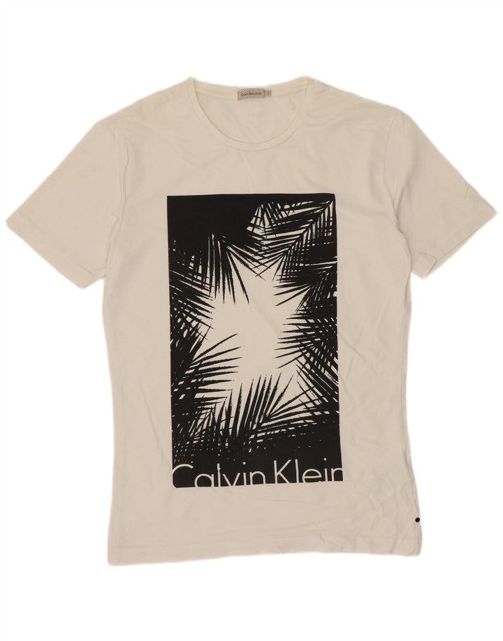 Męska koszulka z grafiką Calvin Klein Jeans, mała, biała, bawełniana