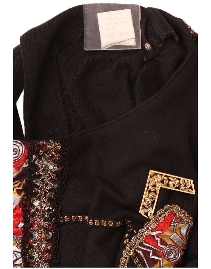 Damska bluzka z długim rękawem w stylu vintage, z grafiką, UK 12, średni czarny akryl