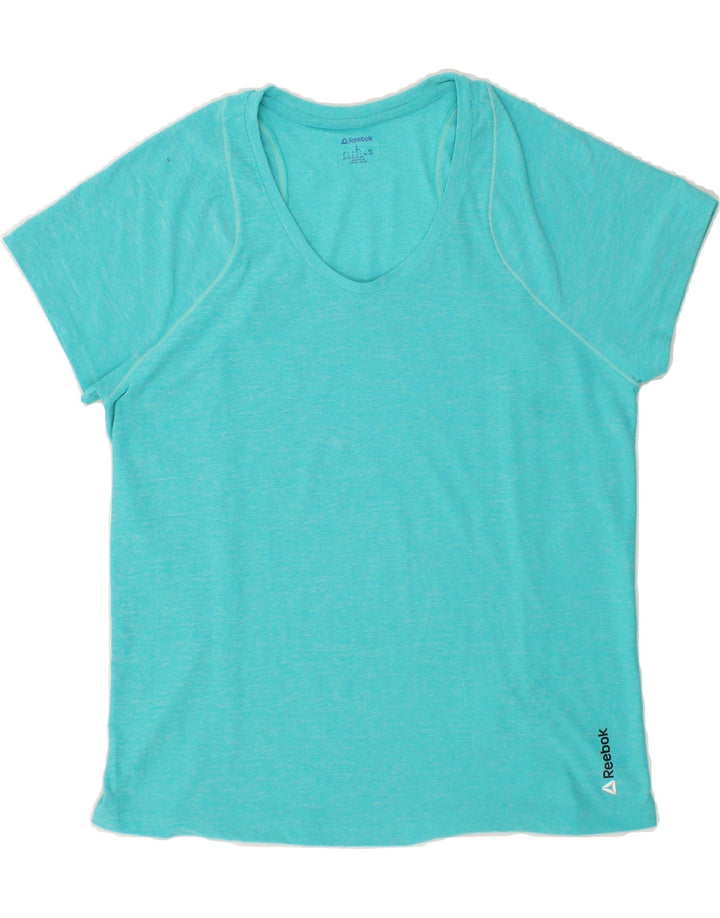 REEBOK Womens T-Shirt Top UK 14 Large Turquoise Polyester Vintage Reebok and Second-Hand Reebok from Messina Hembry 