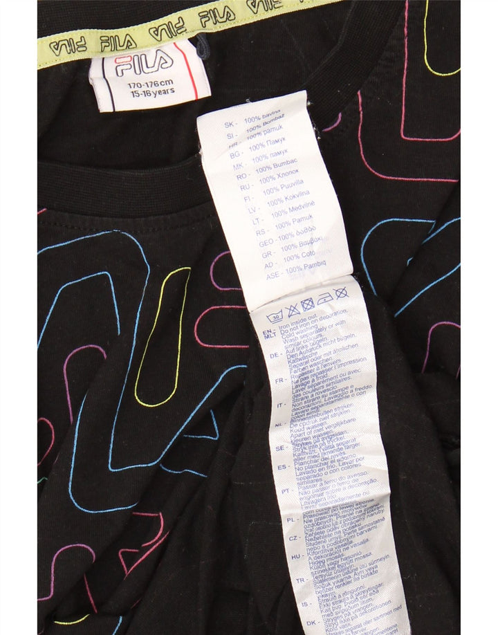Dziewczęca koszulka z krótkim rękawem FILA z grafiką, 15-16 lat, czarna bawełna
