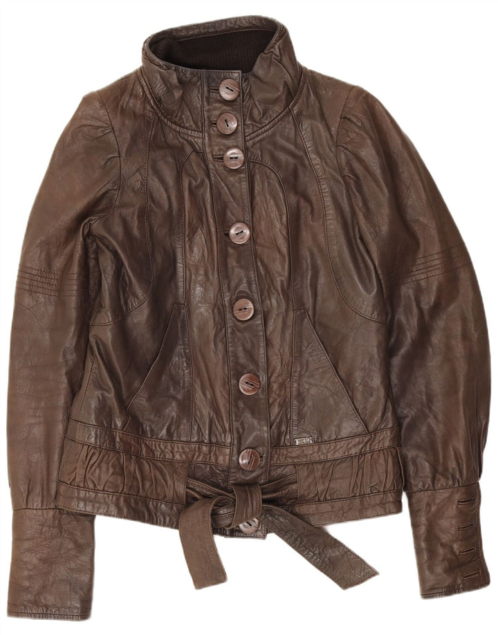 Numph Damska kurtka skórzana UK 8 Small Brown Classic