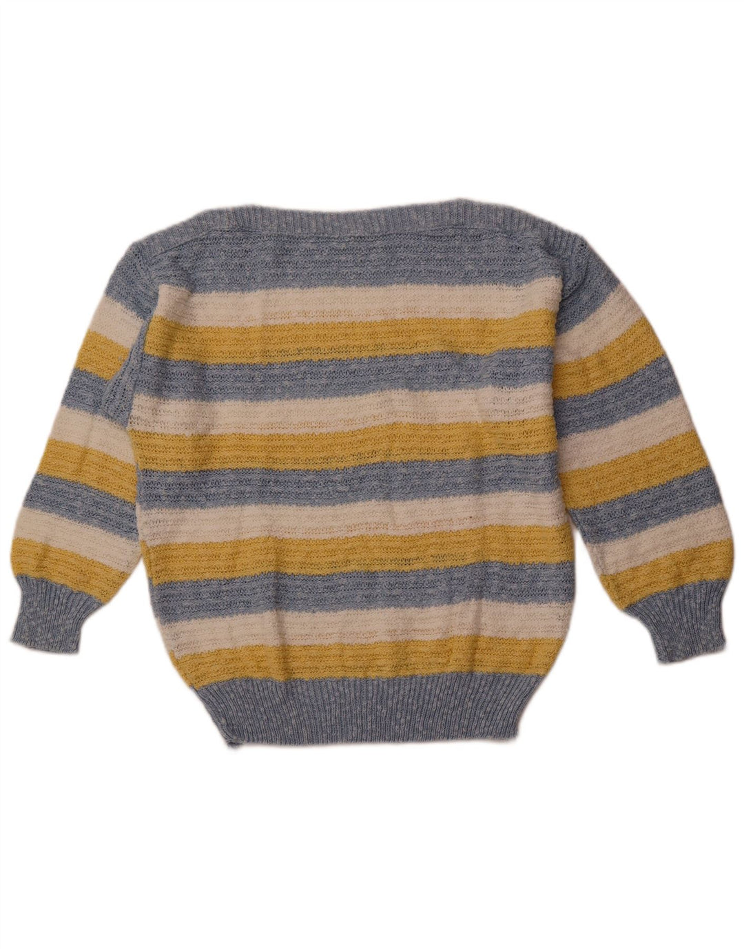 Damski sweter w stylu VINTAGE z dekoltem w łódkę IT 42, bawełniany w średnie niebieskie paski