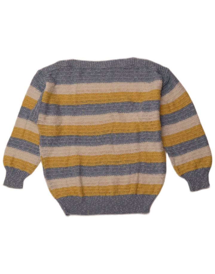 Damski sweter w stylu VINTAGE z dekoltem w łódkę IT 42, bawełniany w średnie niebieskie paski