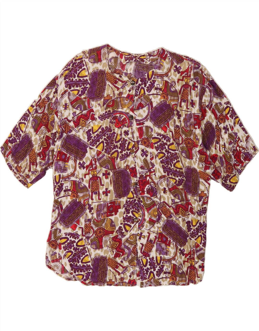 VINTAGE Womens Abstract Pattern Shirt Blouse UK 14 Medium Multicoloured Vintage Vintage and Second-Hand Vintage from Messina Hembry 