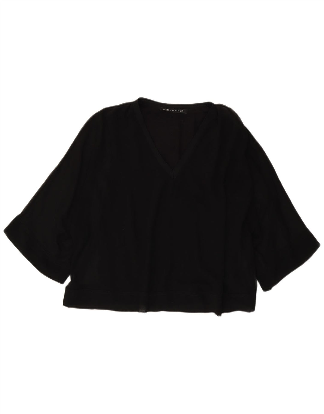 Damska bluzka oversize z rękawem 3/4 Zara, UK 6 XS, czarny poliester