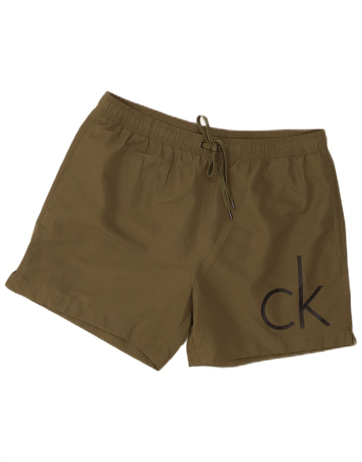 Męskie spodenki kąpielowe Calvin Klein z grafiką, duże, poliestrowe w kolorze khaki