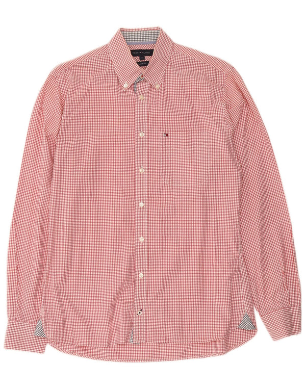 Tommy Hilfiger Mens Custom Fit Shirt Small Red Gingham Cotton
