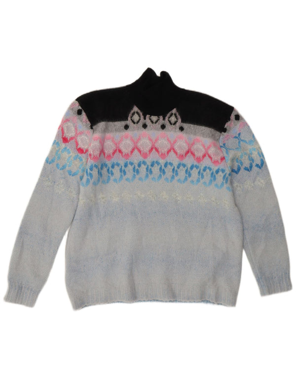 Sweter damski w stylu vintage z golfem UK 14 Średni niebieski Fair Isle