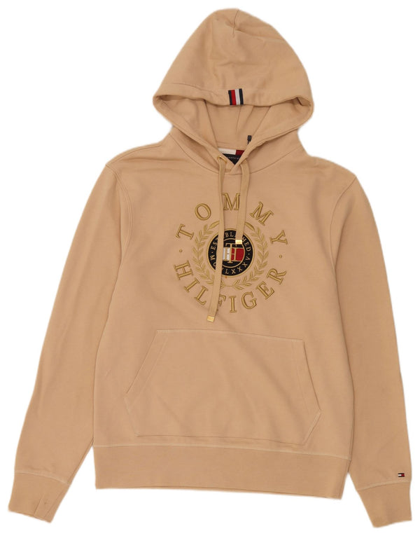 Męski sweter z kapturem i grafiką Tommy Hilfiger, mały, beżowy, bawełniany