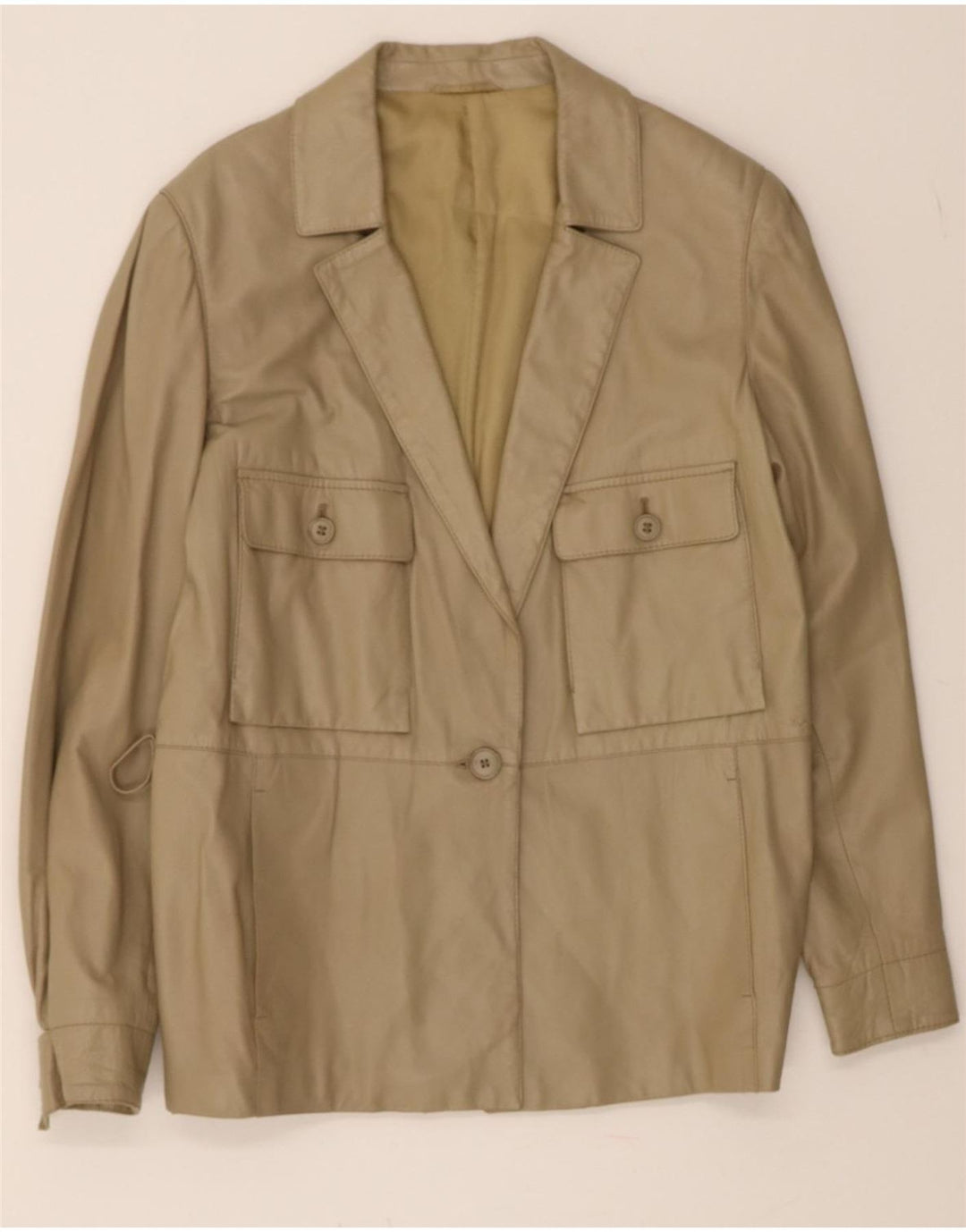 VINTAGE Womens Leather 1 Button Blazer Jacket UK 14 Large Beige Leather Vintage Vintage and Second-Hand Vintage from Messina Hembry 