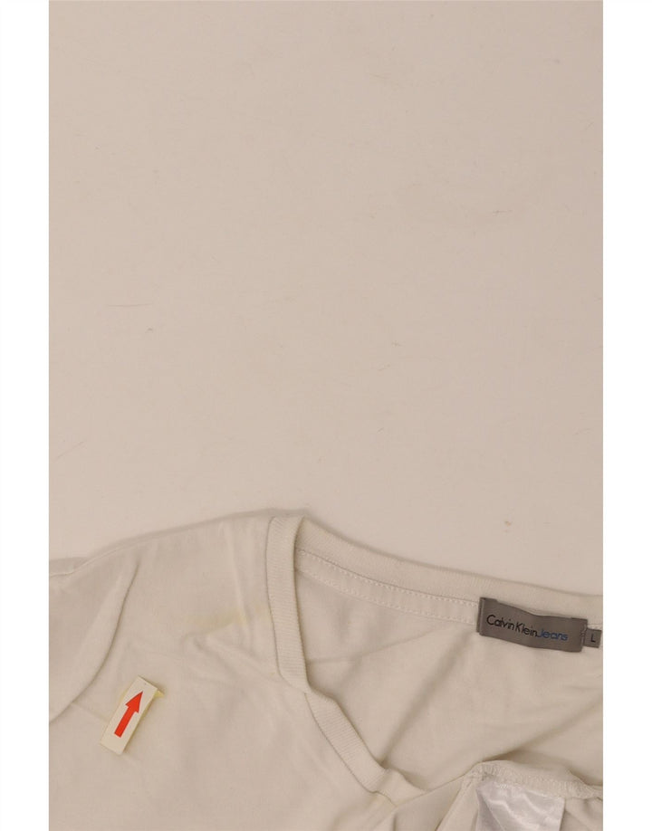 CALVIN KLEIN JEANS Męski T-shirt z grafiką, duży, biały, bawełniany