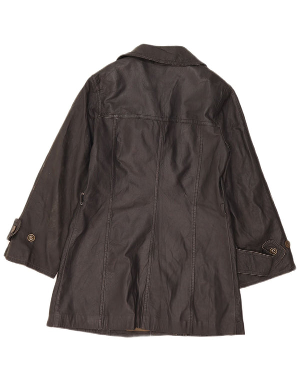 Vintage damska dwurzędowa skórzana kurtka UK 8, mała, szara skóra