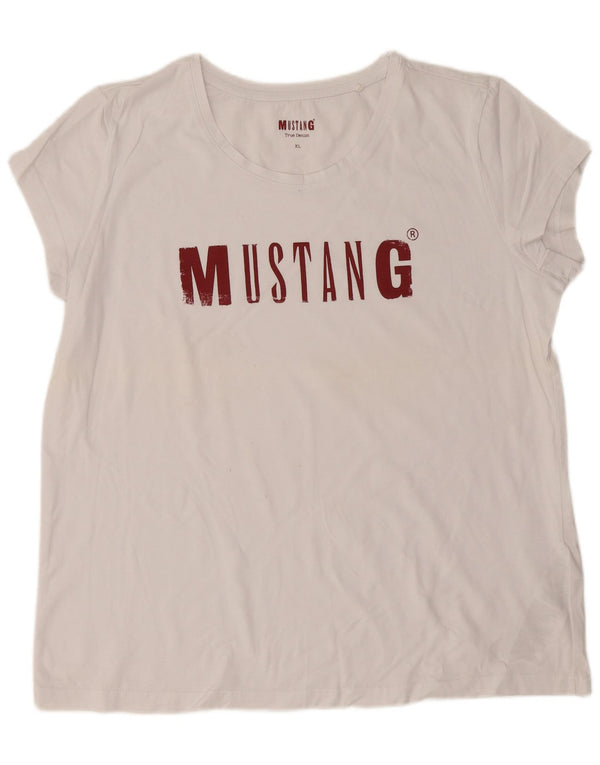 Damska koszulka z grafiką Mustang Top UK 18 XL, biała bawełna