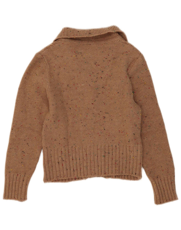 Sweter damski w stylu vintage, krótki kardigan UK 8, mały, beżowy, nakrapiany