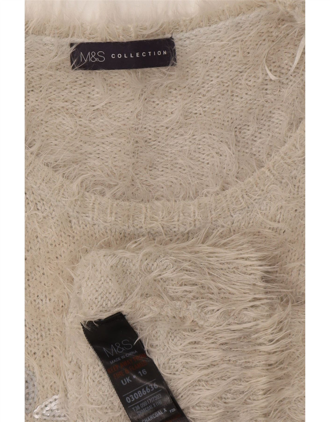 Marks & Spencer Damski sweter z dekoltem w łódkę UK 16, duży, szary w kwiaty