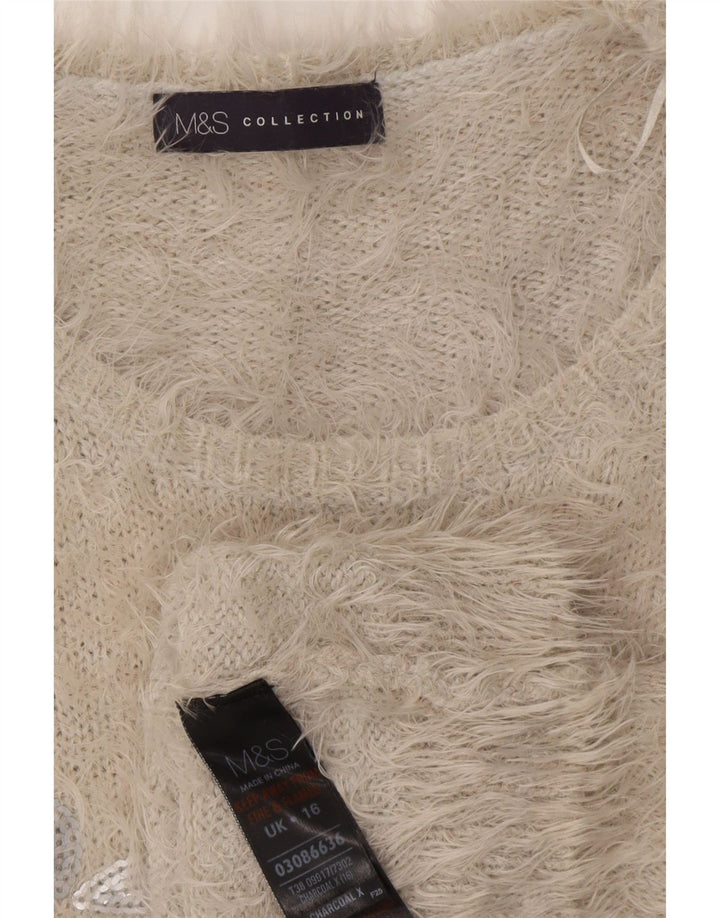 Marks & Spencer Damski sweter z dekoltem w łódkę UK 16, duży, szary w kwiaty