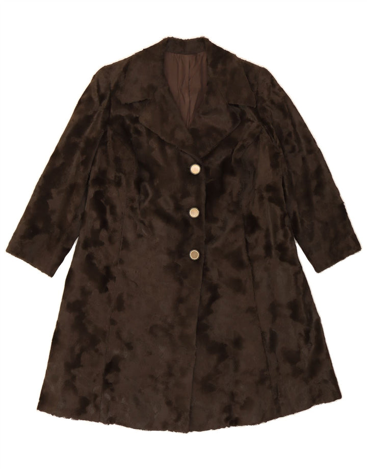 VINTAGE Womens Faux Fur Overcoat UK 12 Medium Brown Vintage Vintage and Second-Hand Vintage from Messina Hembry 