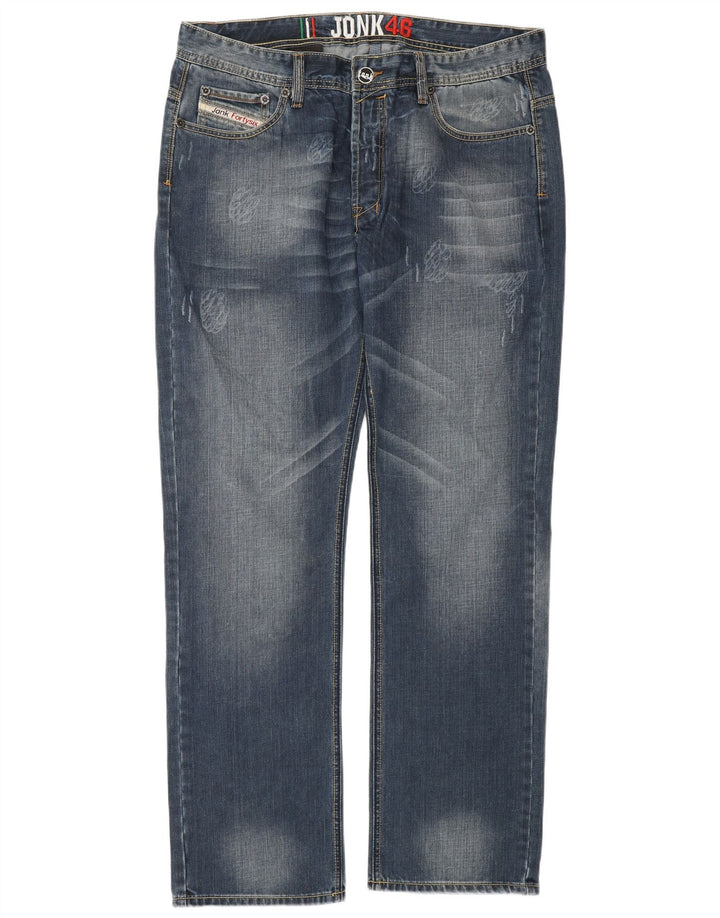 Vintage męskie dżinsy w trudnej sytuacji, proste IT 54 2XL W36 L34 niebieska bawełna