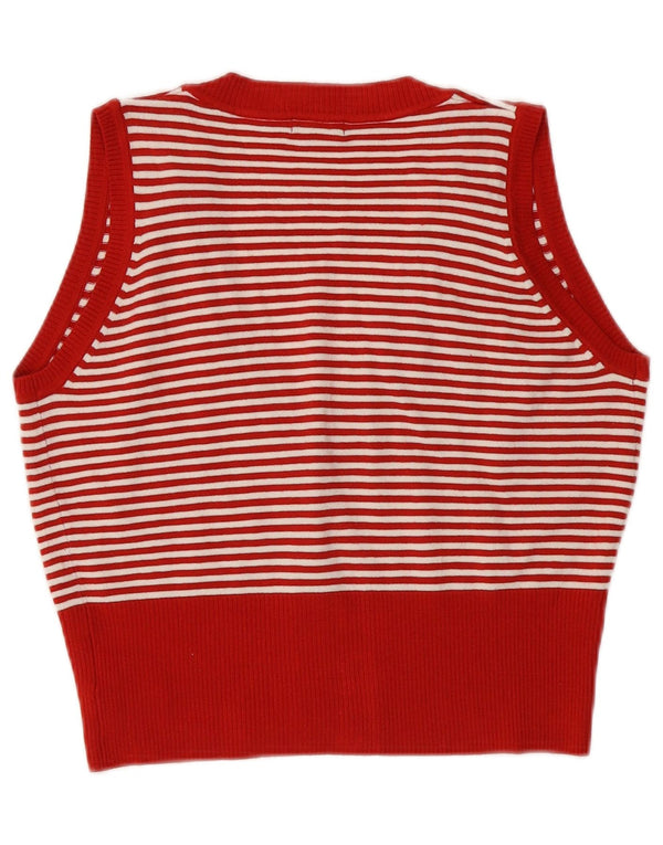 BENETTON Damski sweter rozpinany bez rękawów UK 14, duże, czerwone paski