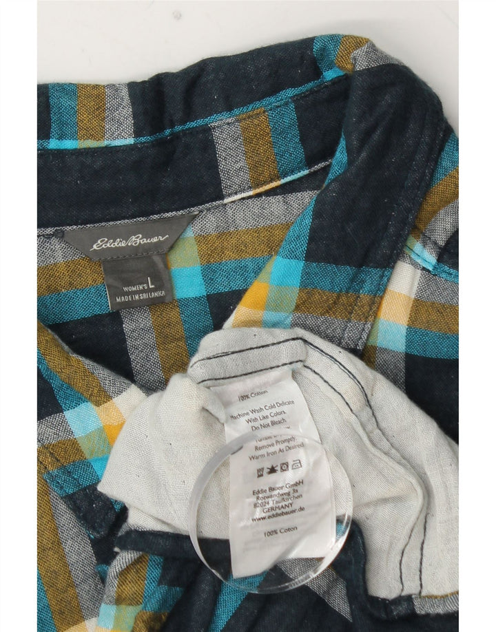 EDDIE BAUER Damska koszula flanelowa UK 16, duża, bawełniana w granatową kratę
