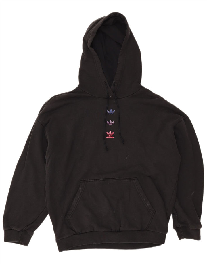 Damski sweter z kapturem ADIDAS z grafiką, oversize UK 12, średni czarny, bawełniany