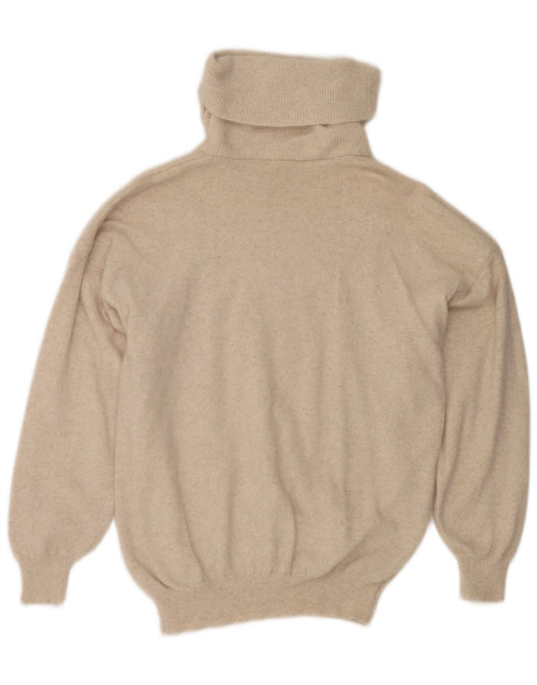 Sweter damski w stylu vintage z golfem UK 16, duży, beżowy Angora