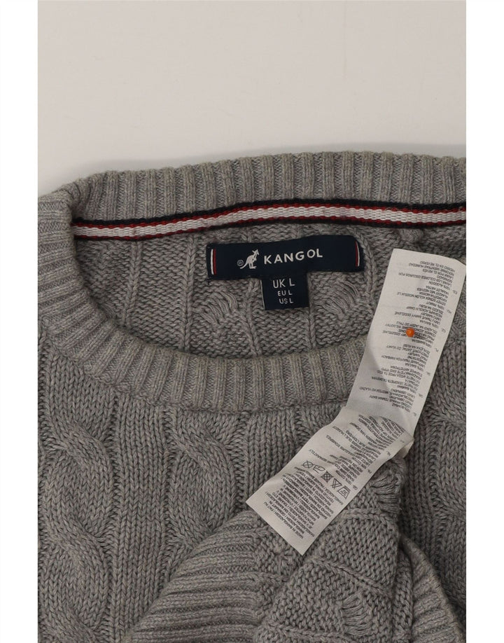 KANGOL Męski sweter z okrągłym dekoltem, duży, szary, bawełniany