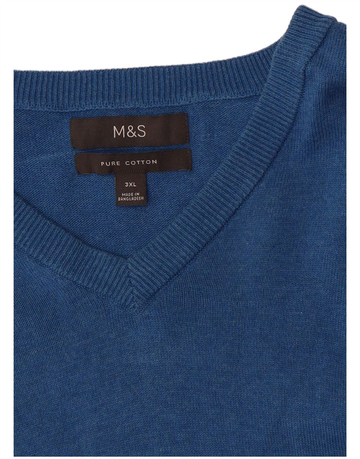 Marks & Spencer Męski sweter z dekoltem w kształcie litery V, 3XL, niebieski, bawełniany