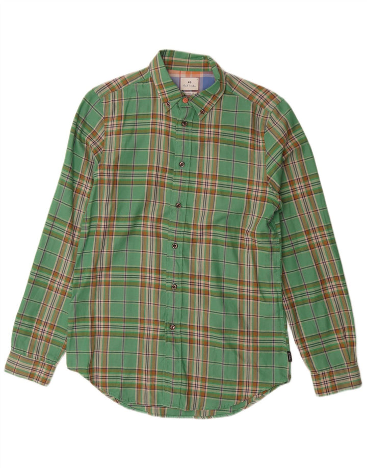 PAUL SMITH Męska koszula flanelowa o dopasowanym kroju, mała, bawełniana w zieloną kratkę