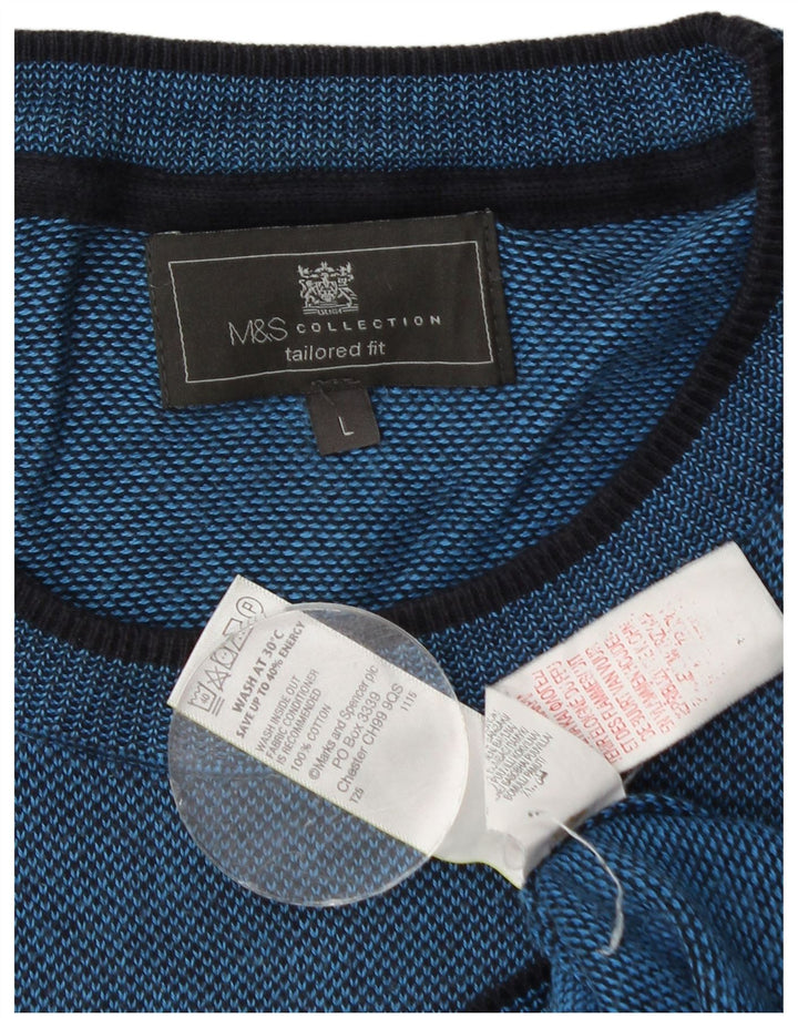 Marks & Spencer Męski sweter o dopasowanym kroju z okrągłym dekoltem, duży, niebieski