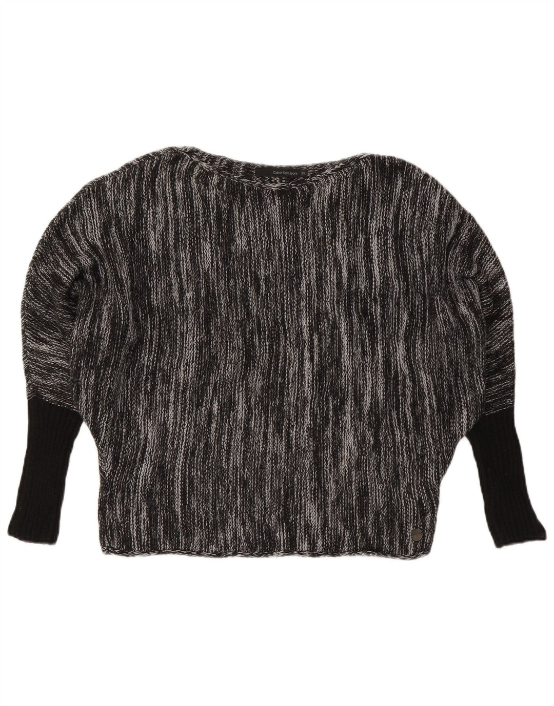 CALVIN KLEIN JEANS Damski sweter z dekoltem w łódkę UK 6 XS Szary nakrapiany