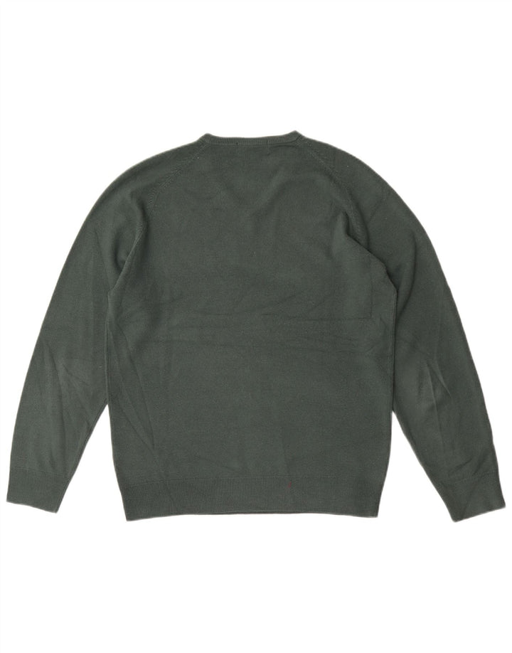 Marks & Spencer Męski sweter w kolorze niebieskim Harbor z dekoltem w kształcie litery V, mały, zielony, akrylowy