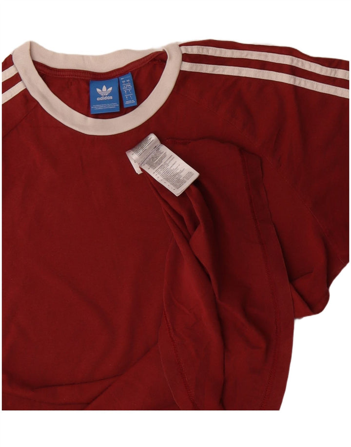 Adidas Męski T-shirt Top Duży Burgundowy Bawełniany