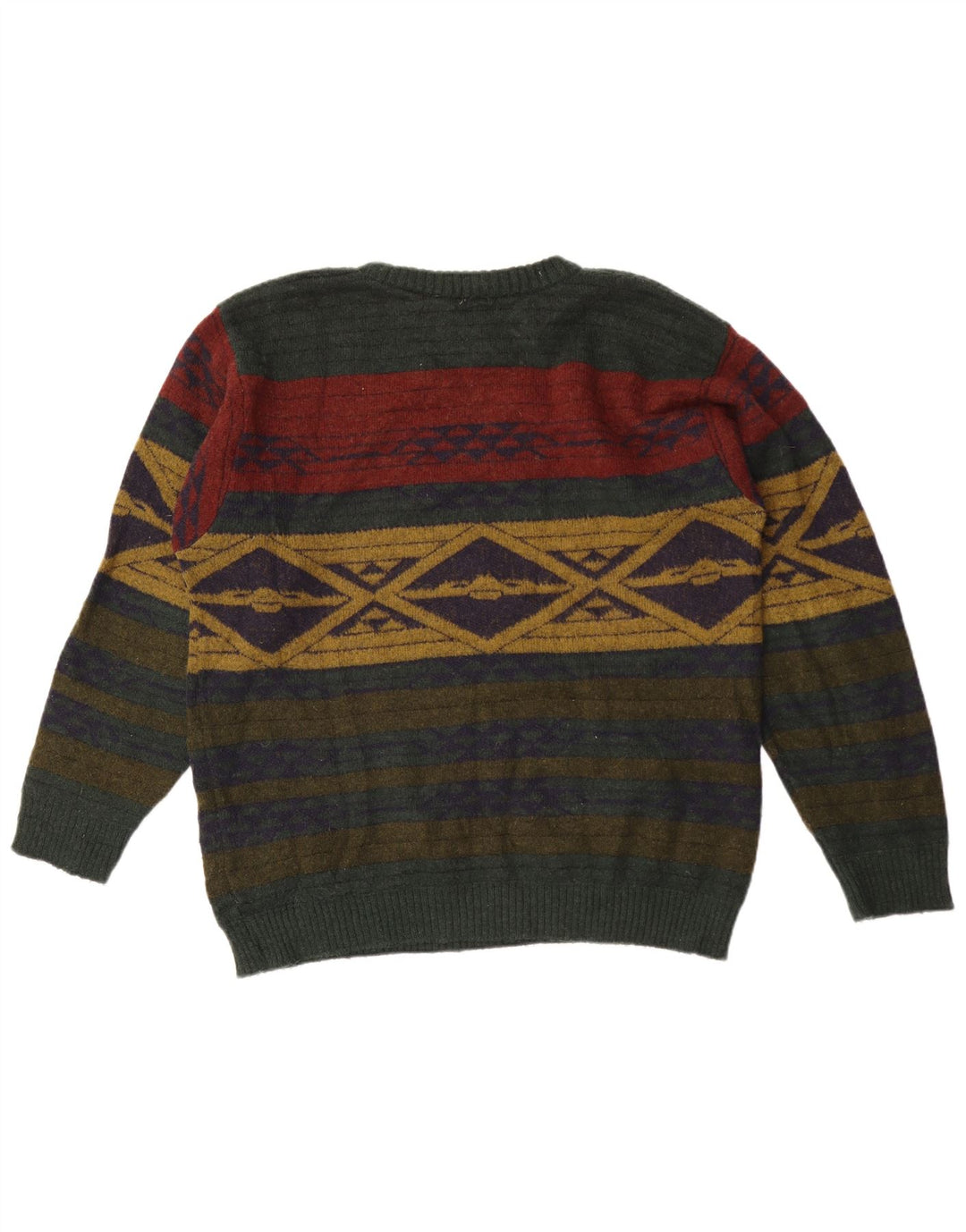 Męski sweter z okrągłym dekoltem Alba Moda, duży, geometryczny khaki