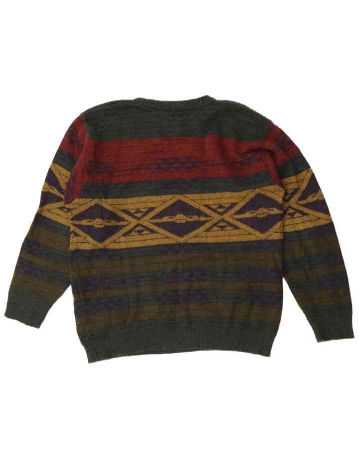 Męski sweter z okrągłym dekoltem Alba Moda, duży, geometryczny khaki