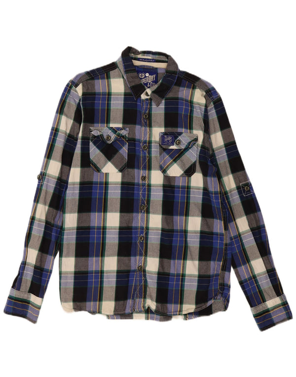 SUPERDRY Męska koszula flanelowa XL, bawełniana w granatową kratkę