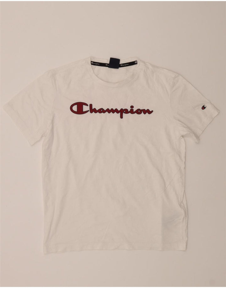 CHAMPION Mens Graphic T-Shirt Top Medium White Cotton Vintage Champion and Second-Hand Champion from Messina Hembry 