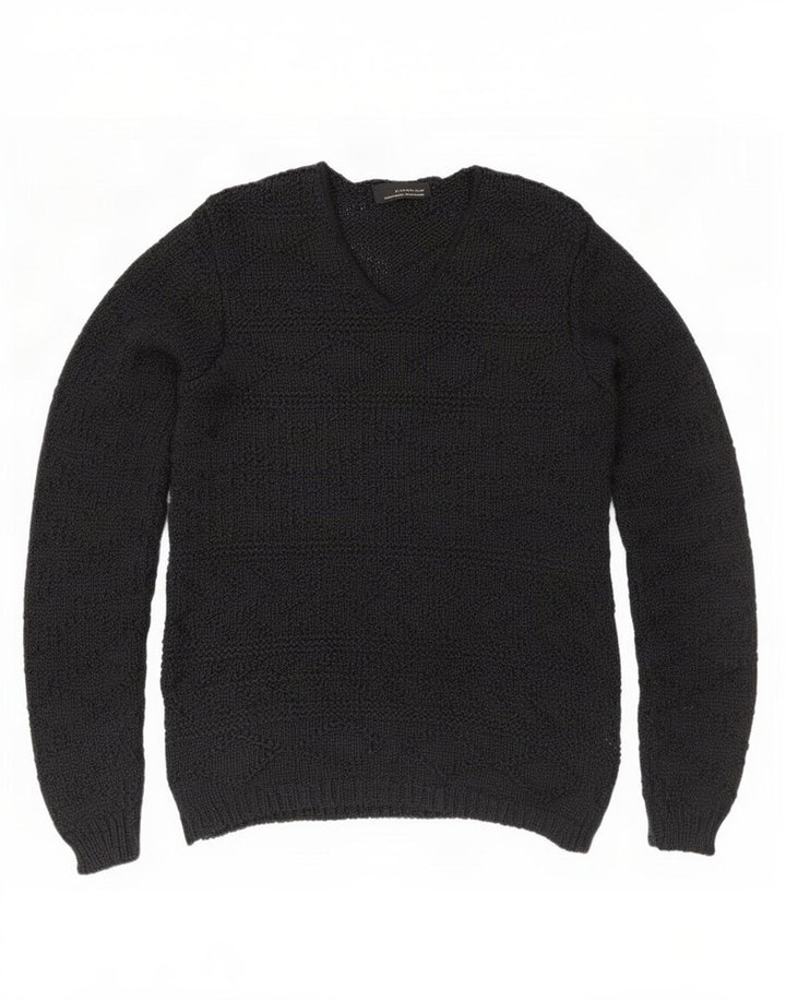 Męski sweter Zara z dekoltem w kształcie litery V, średni czarny akryl