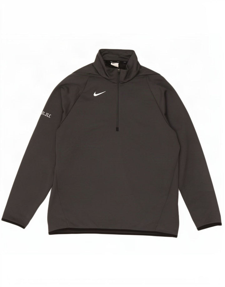 Męski dres Nike Dri Fit z zamkiem błyskawicznym i dużym szarym poliestrem