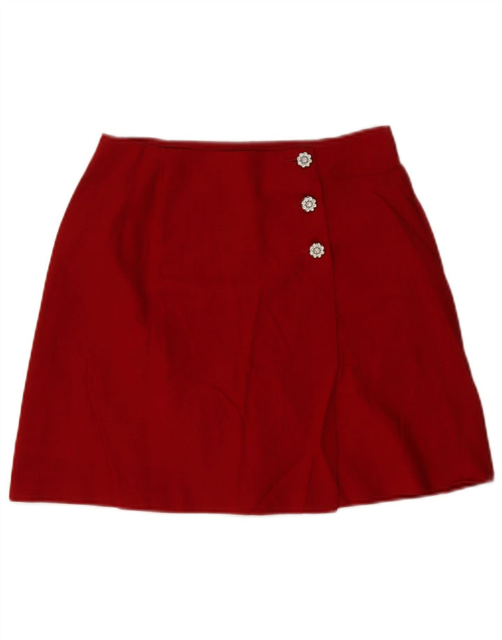 Vintage damska mini spódnica kopertowa średnia W28 czerwona dziewicza wełna