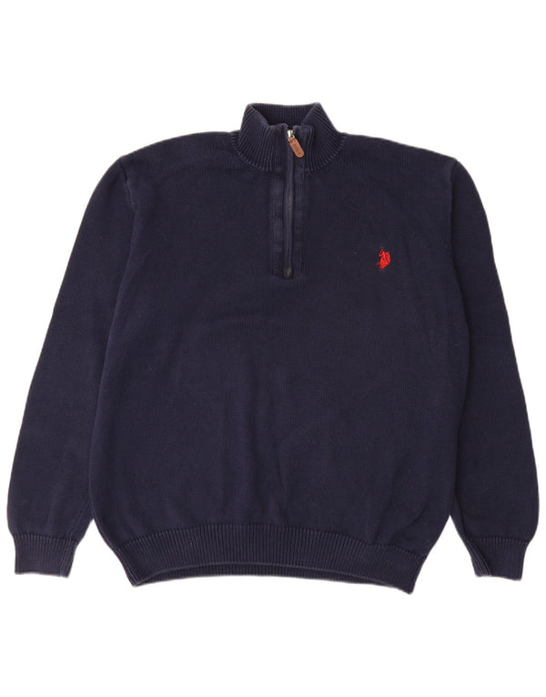 US POLO ASSN. Męski sweter zapinany na zamek, 3XL, granatowy, bawełniany