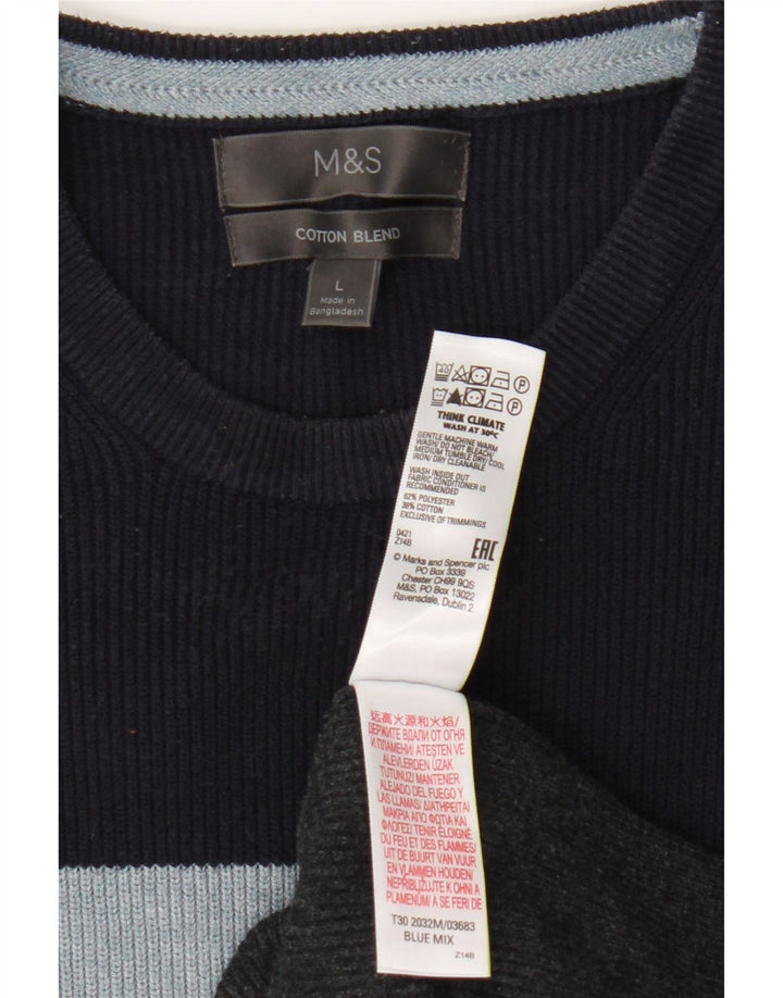 Marks & Spencer Męski sweter z okrągłym dekoltem, duże, wielokolorowe paski