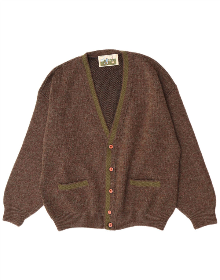 Vintage męski sweter rozpinany, duży, brązowy, nakrapiany