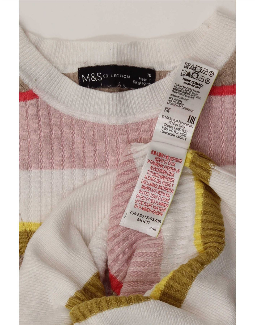 Marks & Spencer Damska koszulka typu Crop Top UK 10 w małe, wielokolorowe paski