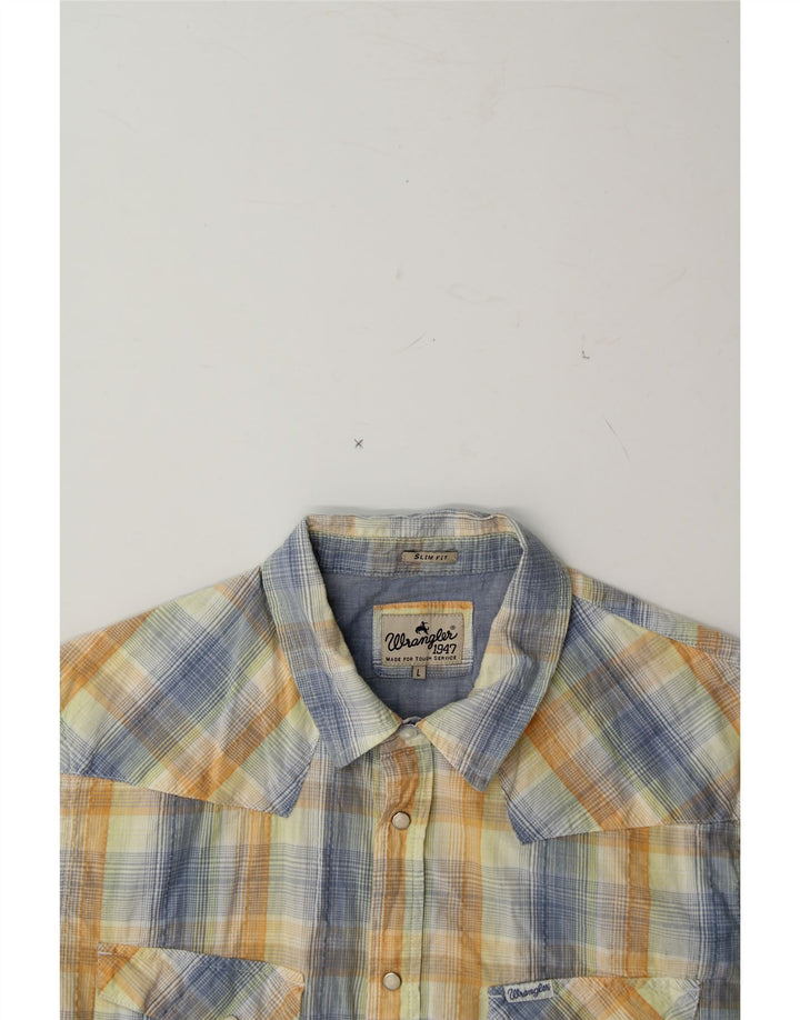 WRANGLER Mens Slim Fit Short Sleeve Shirt Large Multicoloured Check Cotton Vintage Wrangler and Second-Hand Wrangler from Messina Hembry 