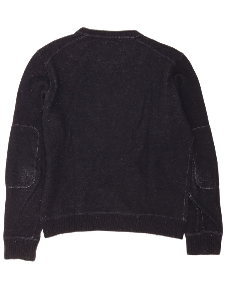 Męski sweter Woolrich z graficznym dekoltem w łódkę, średni granatowy wełniany