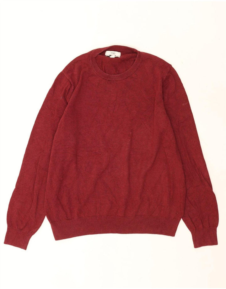 Marks & Spencer Męski sweter z okrągłym dekoltem XL, czerwony, bawełniany